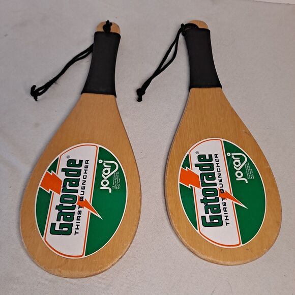 Vintage Jokari Champ Gatorade Racquet Paddle Ball Sport Wooden USA Set Of 2 - Picture 1 of 11